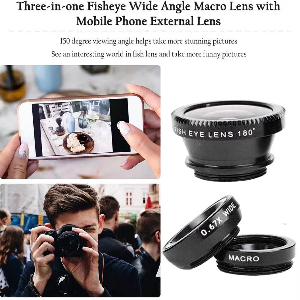 3-in-1 Smartphone Camera Lens Kit with Fisheye and Wide Angle