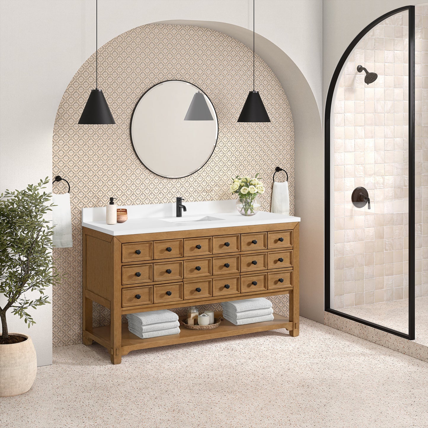Malibu 60" Single Vanity Cabinet, Amber Birch