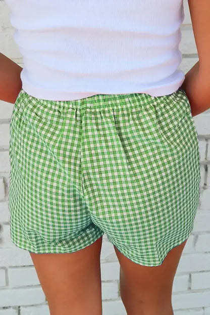 Blue Vintage Gingham Print High Waisted Loose Shorts
