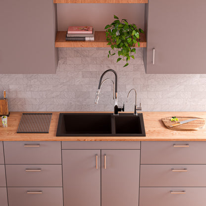 ALFI brand AB3319DI 34" Double Bowl Drop In Granite Composite Kitchen Sink