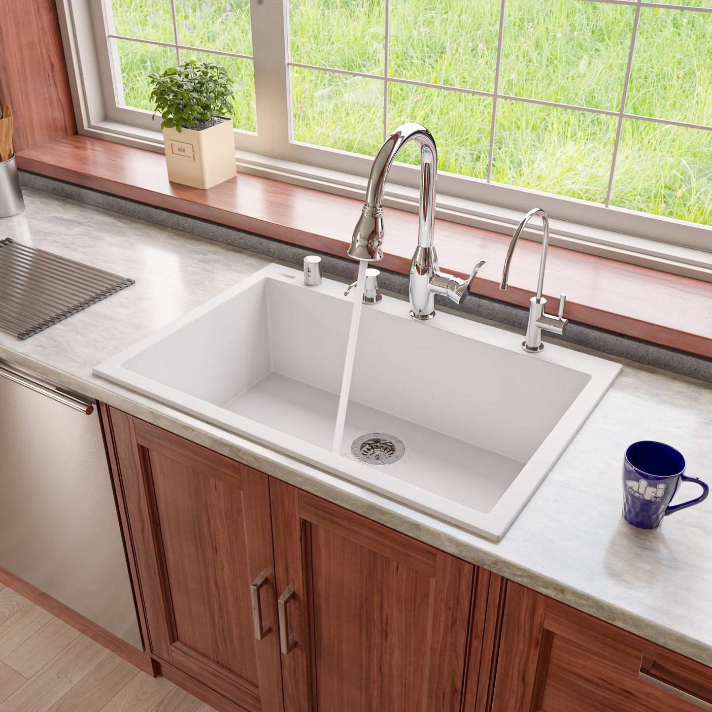 ALFI brand AB3322DI 33" Single Bowl Drop In Granite Composite Kitchen Sink