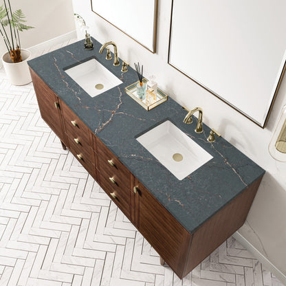 Amberly 72" Double Vanity Cabinet, Mid-Century Walnut