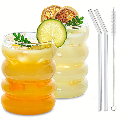 Set of 2 Cute 12oz Glass Cups with Accessories