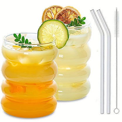 Set of 2 Cute 12oz Glass Cups with Accessories
