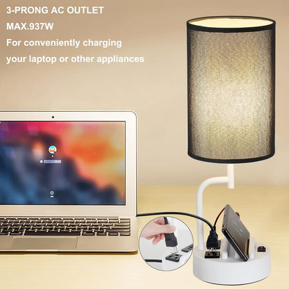 Table Lamp with 3 USB Charging Ports, Modern Desk Lamp with AC Outlet | Lighting | Kitchen + Metal