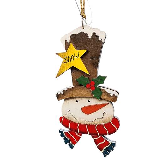Rustic Wooden Ornament - Snowman in Tophat