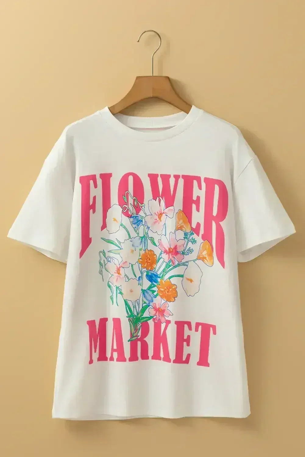 White FLOWER MARKET Letter Graphic T Shirt