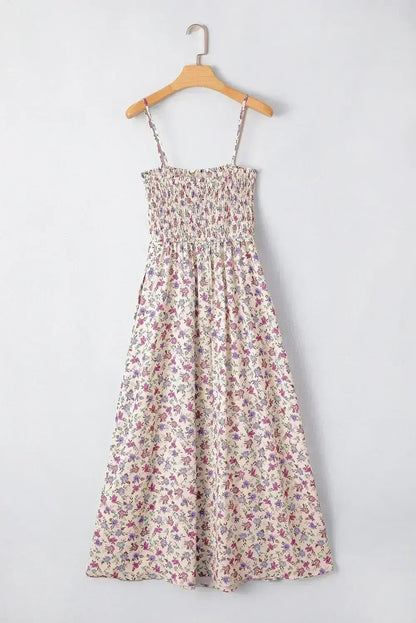 Multicolour Boho Floral Print Spaghetti Strap Flare Midi Dress