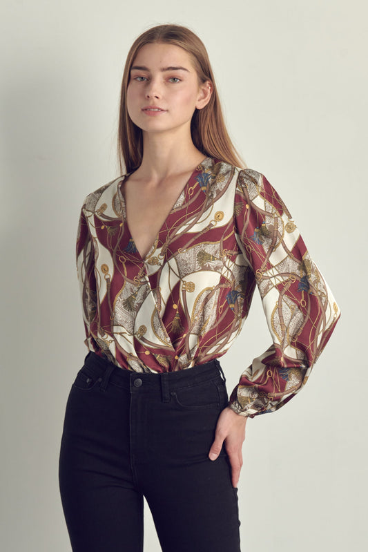 Women's V-Neck Abstract Print Blouse with Long Sleeves | Apparel | Kitchen + Metal