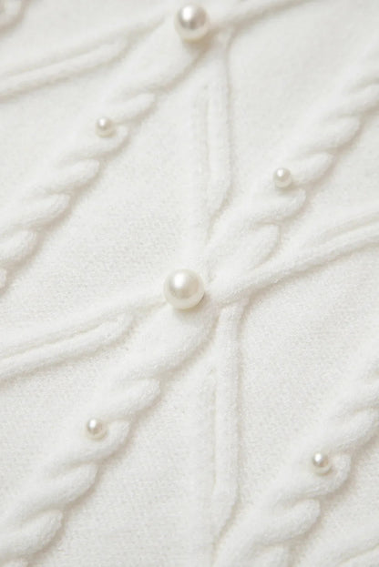 White Pearl High Neck Textured Knit Sweater Vest
