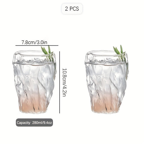Elegant Tree Pattern Pleated Glass Cups - Set of 1/2/4 | Reusable