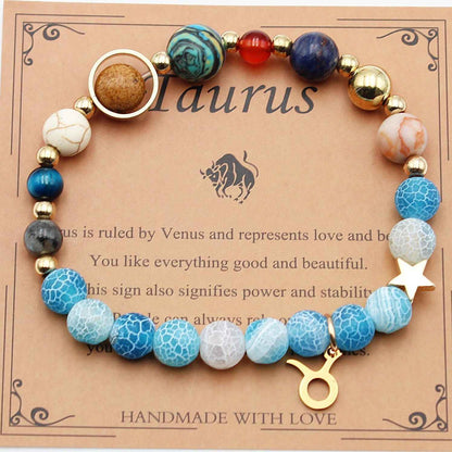 Twelve Constellations Bracelets - Natural Stone Beaded Bracelets with Eight Planet Designs