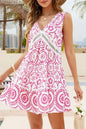 Sachet Pink Abstract Print Cutout V Neck Sleeveless Dress