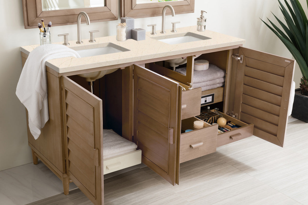 Portland 60" Double Vanity Cabinet, Whitewashed Walnut
