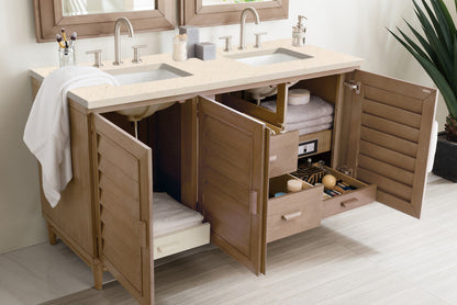 Portland 60" Double Vanity Cabinet, Whitewashed Walnut