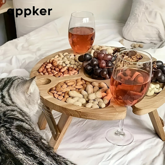 Appker Round Folding Wooden Serving Tray with Legs