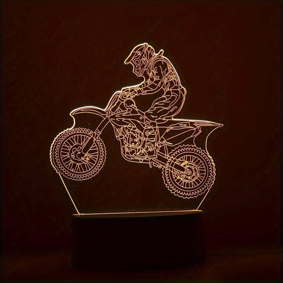 Motorcycle and rider silhouette lamp on a dark background