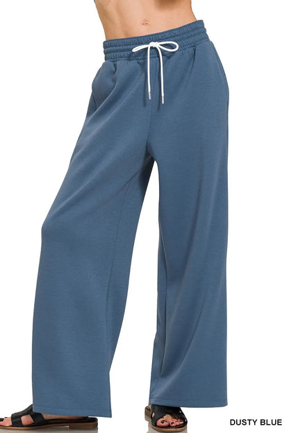 Zenana Scuba Drawstring Pants in Dusty Blue