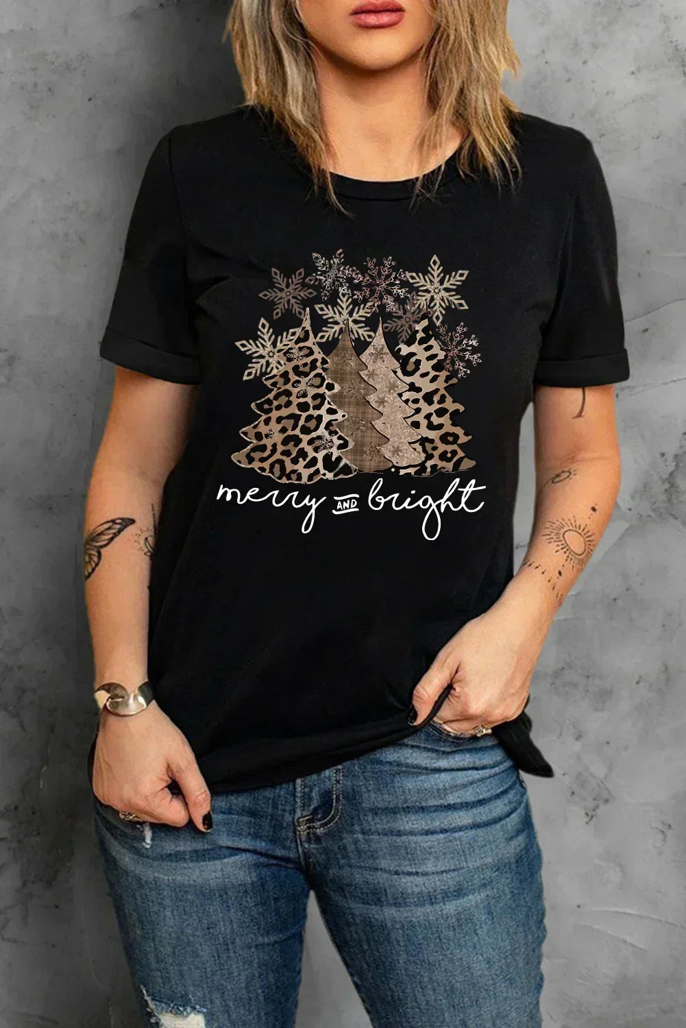 White Leopard Christmas Tree Graphic Tee – Festive & Fierce Crewneck