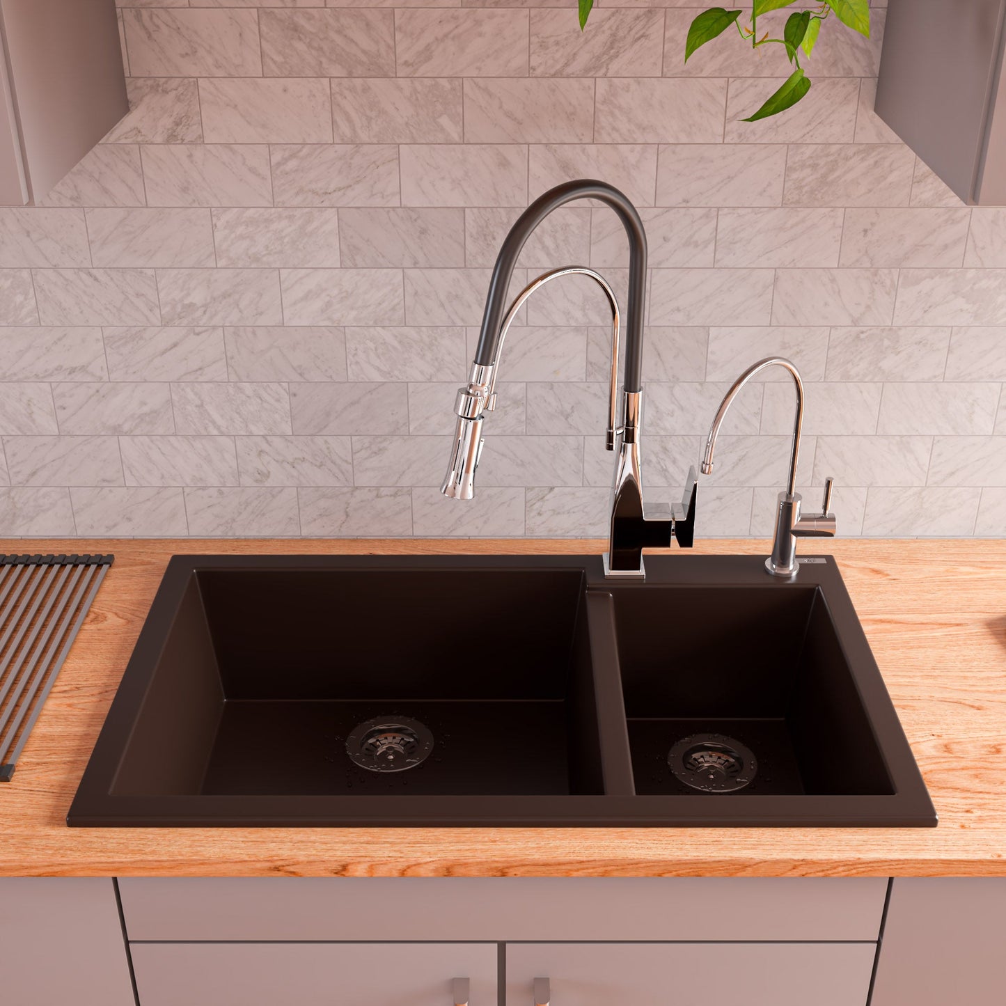 ALFI brand AB3319DI 34" Double Bowl Drop In Granite Composite Kitchen Sink
