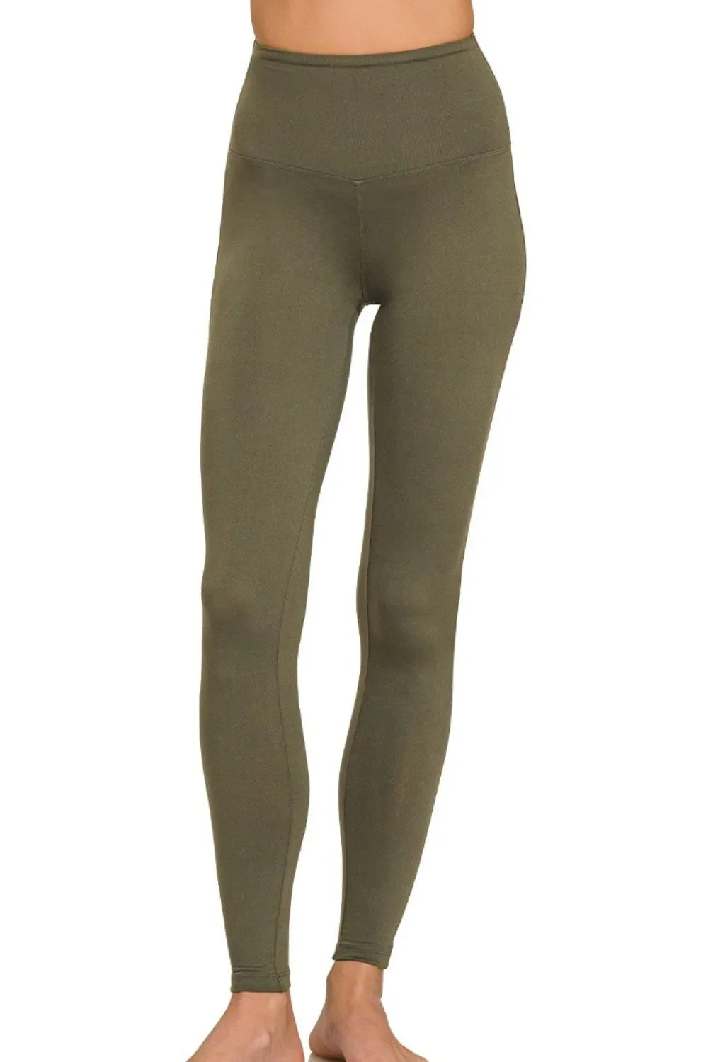 Zenana Premium Microfiber Wide Waistband Leggings in Olive