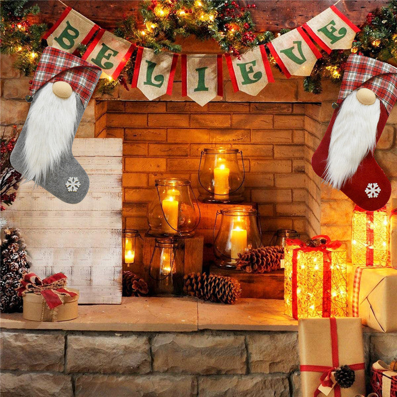 Christmas Stockings Xmas Tree Fireplace Decorative Socks | Happy | Kitchen + Metal