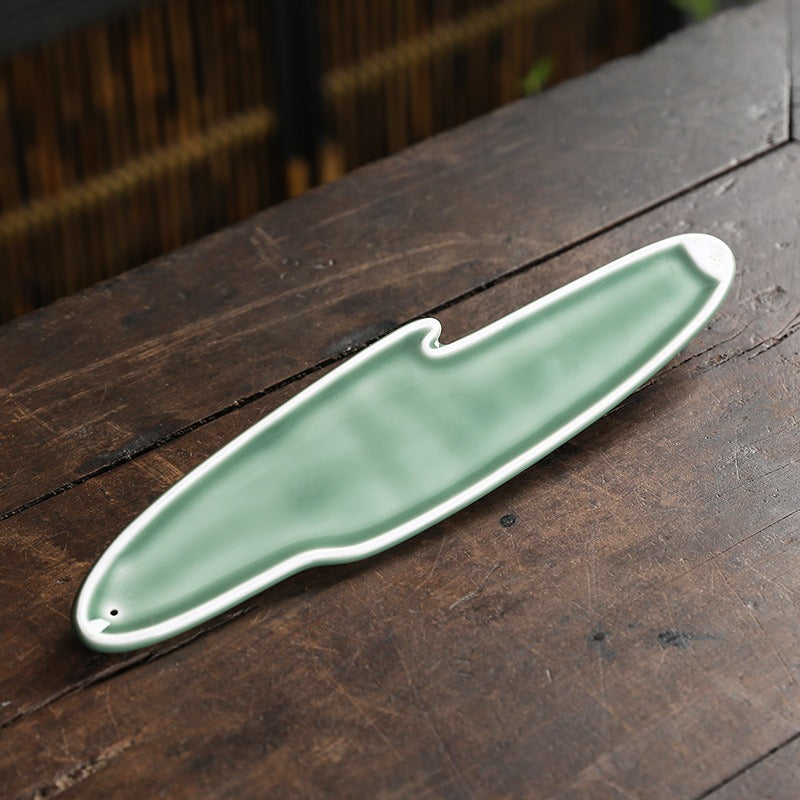 Celadon Green Ceramic Incense Stick Holder With Mountains