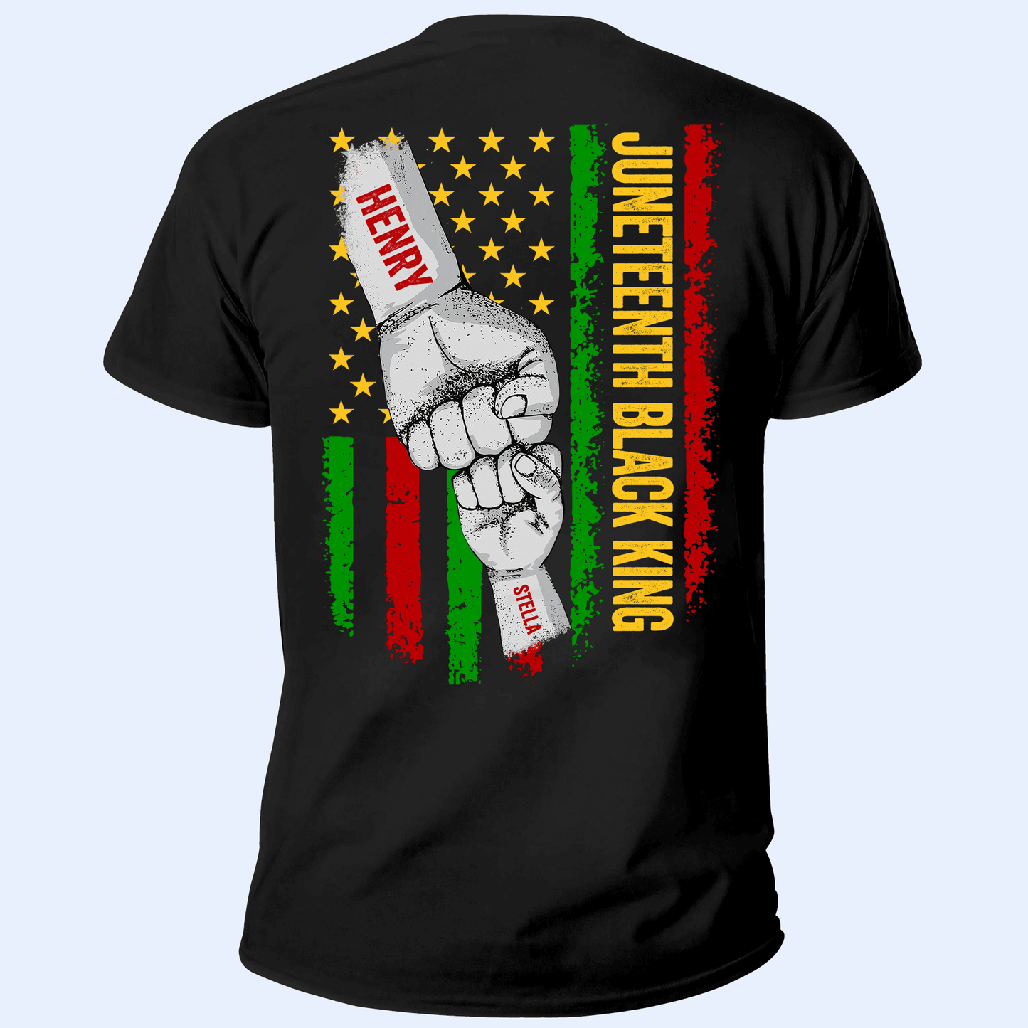 Dope Black Dad, African American Dad Raised Fist Bump - Personalized Custom Back Printed T Shirt - Celebrate Juneteenth, Father's Day Gift for Black King, Grandpa, Daddy, Dada, Dad Jokes
