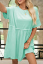 Sky Blue Solid Color Pocket Raw Edge Babydoll Dress