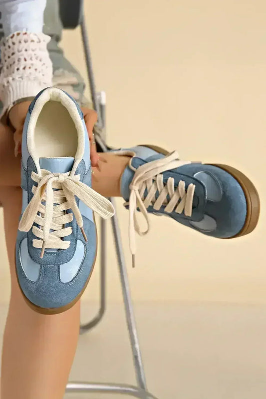 Dusk Blue Suede Sneakers - Two-Tone Lace-Ups - Wholesale Comfort Shoes