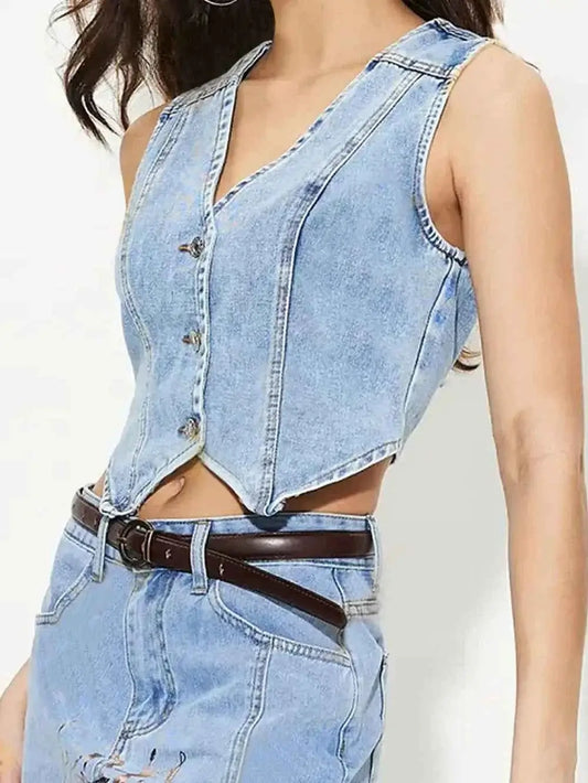 Denim Vest – Stylish V-Neck Layering Piece