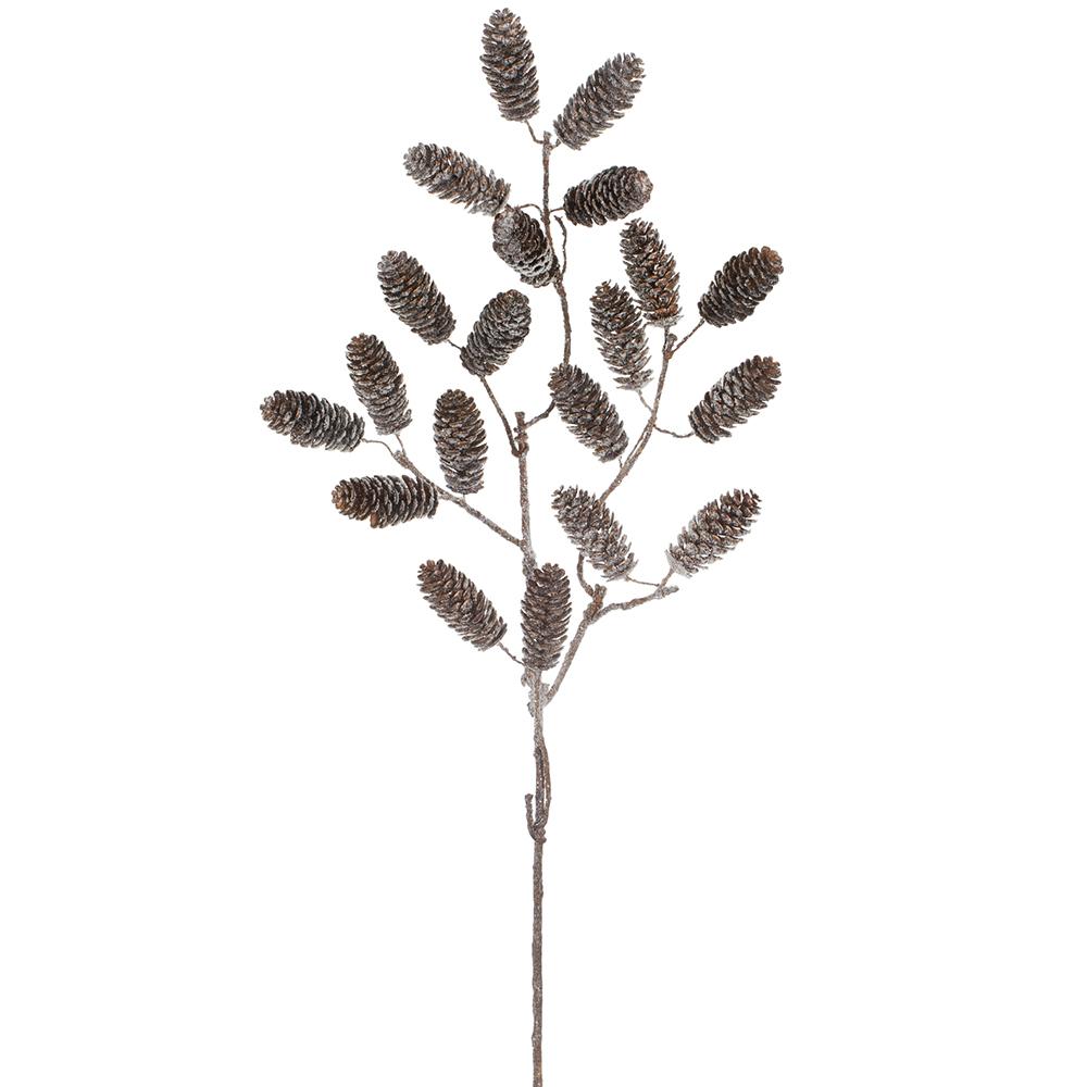 36" Glittered Pine Cone Spray Brown