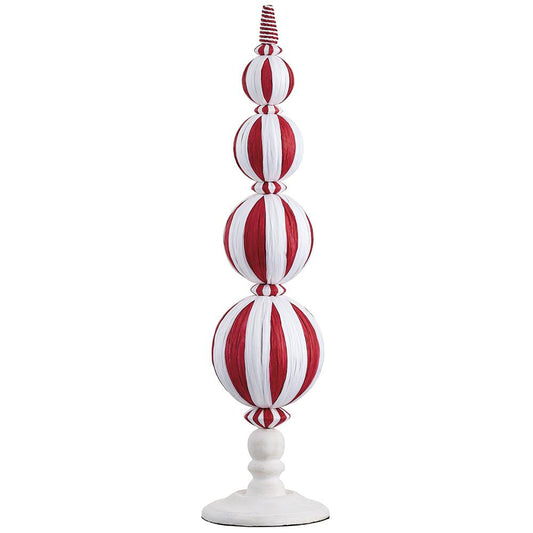 Candy Cane Lane - 21" Raffia Ball Table Top  Finial -  Red White