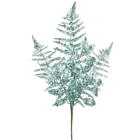 29" Sequin Leaf Spray Turquoise