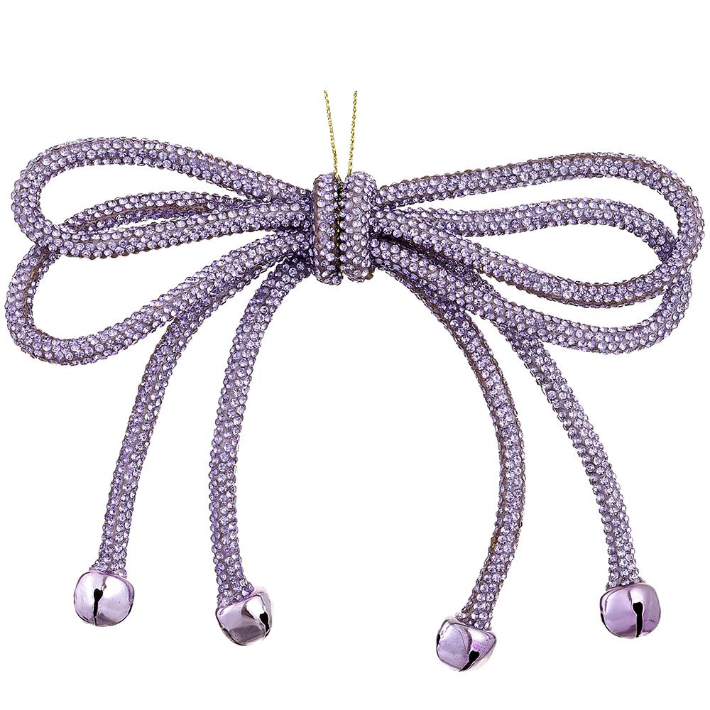 Santa's Sweet Shoppe Collection - 5.5" Sparkle Bow Ornament With Bells Lavender