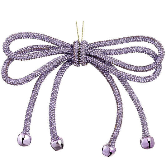 Santa's Sweet Shoppe Collection - 5.5" Sparkle Bow Ornament With Bells Lavender