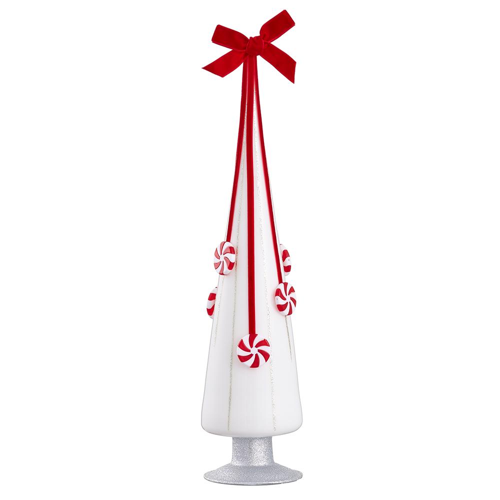 Candy Cane Lane - 18" Candy Glass Finial Table Top - White Red