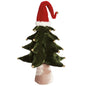 24" Velvet Jingle Bell Tree With Santa Hat Green Red