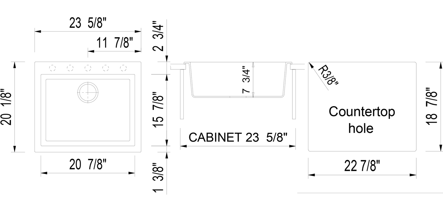 ALFI brand AB2420DI 24" Drop-In Single Bowl Granite Composite Kitchen Sink