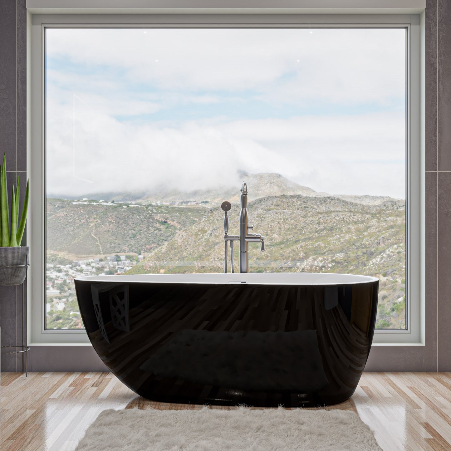 ALFI brand  AB8862 59 inch Black & White Oval Acrylic Free Standing Soaking Bathtub