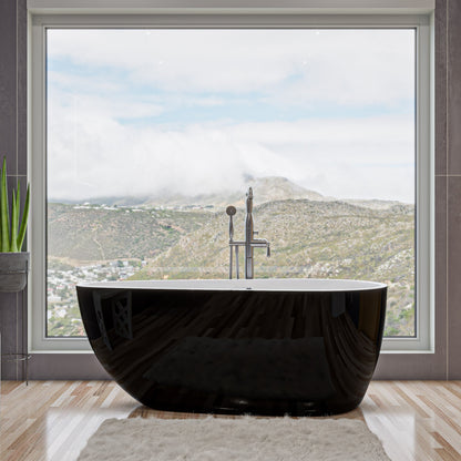 ALFI brand  AB8862 59 inch Black & White Oval Acrylic Free Standing Soaking Bathtub