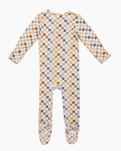 Checkered Bamboo Zipper Footie
