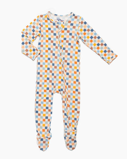 Checkered Bamboo Zipper Footie