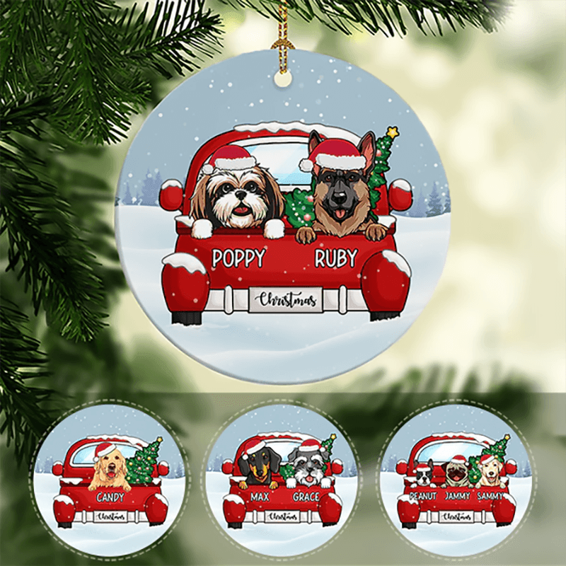 Christmas Personalized Ornament - Circle Ceramic Ornament - Christmas Gift for Dog Mom, Dog Dad, Dog Lovers, Pet Gifts for Him, Her