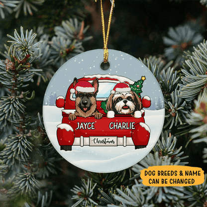 Christmas Personalized Ornament - Circle Ceramic Ornament - Christmas Gift for Dog Mom, Dog Dad, Dog Lovers, Pet Gifts for Him, Her