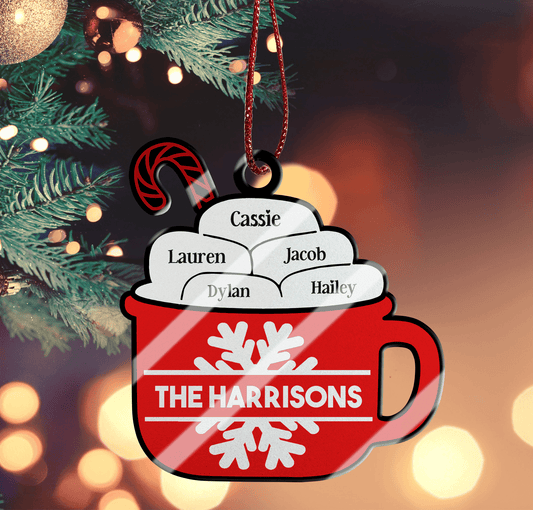 Christmas Family Hot Chocolate Ornament - Custom Ornament Acrylic - Christmas Gift for Family, Couples, Friends, Babies, Mothers and Grandma