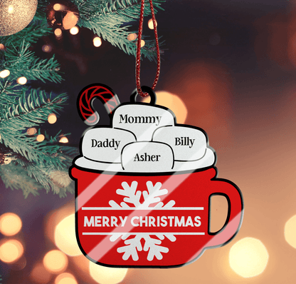 Christmas Family Hot Chocolate Ornament - Custom Ornament Acrylic - Christmas Gift for Family, Couples, Friends, Babies, Mothers and Grandma