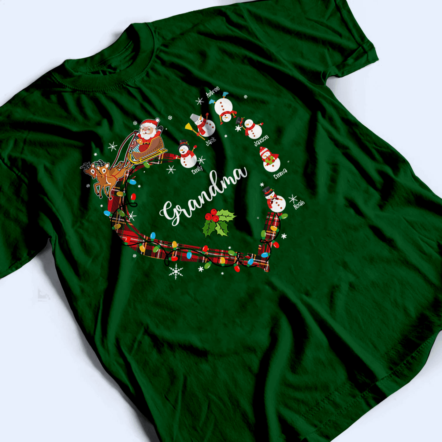 Christmas Heart Grandma Belongs To Snowman - Personalized Custom T Shirt - Christmas, Loving, Funny Gift for Grandma/Nana/Mimi, Mom, Wife, Grandparent