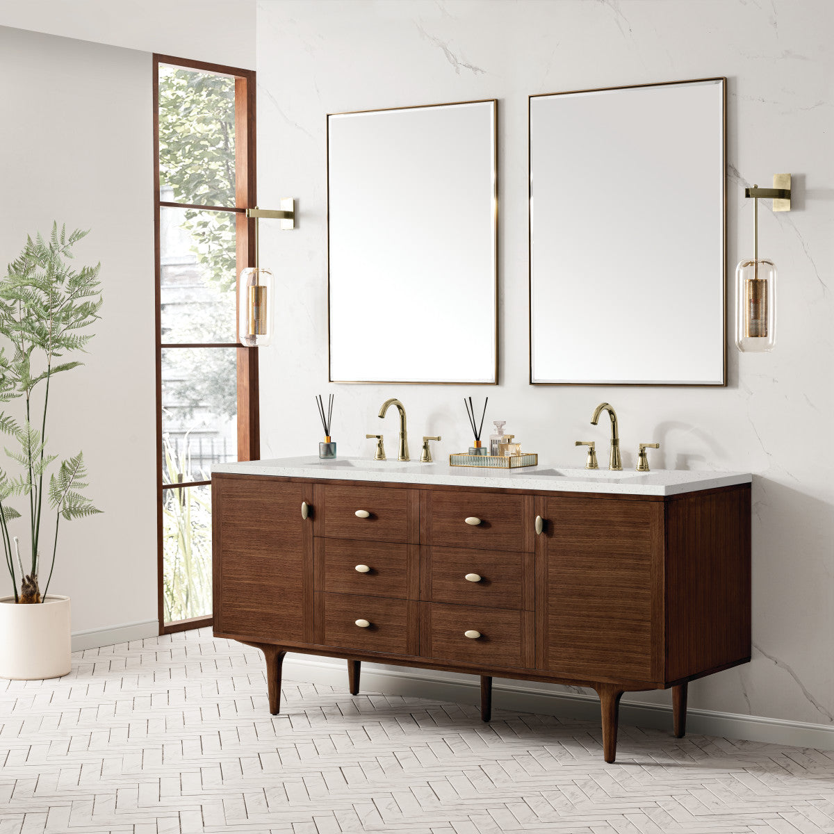 Amberly 72" Double Vanity Cabinet, Mid-Century Walnut