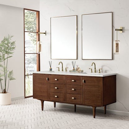 Amberly 72" Double Vanity Cabinet, Mid-Century Walnut